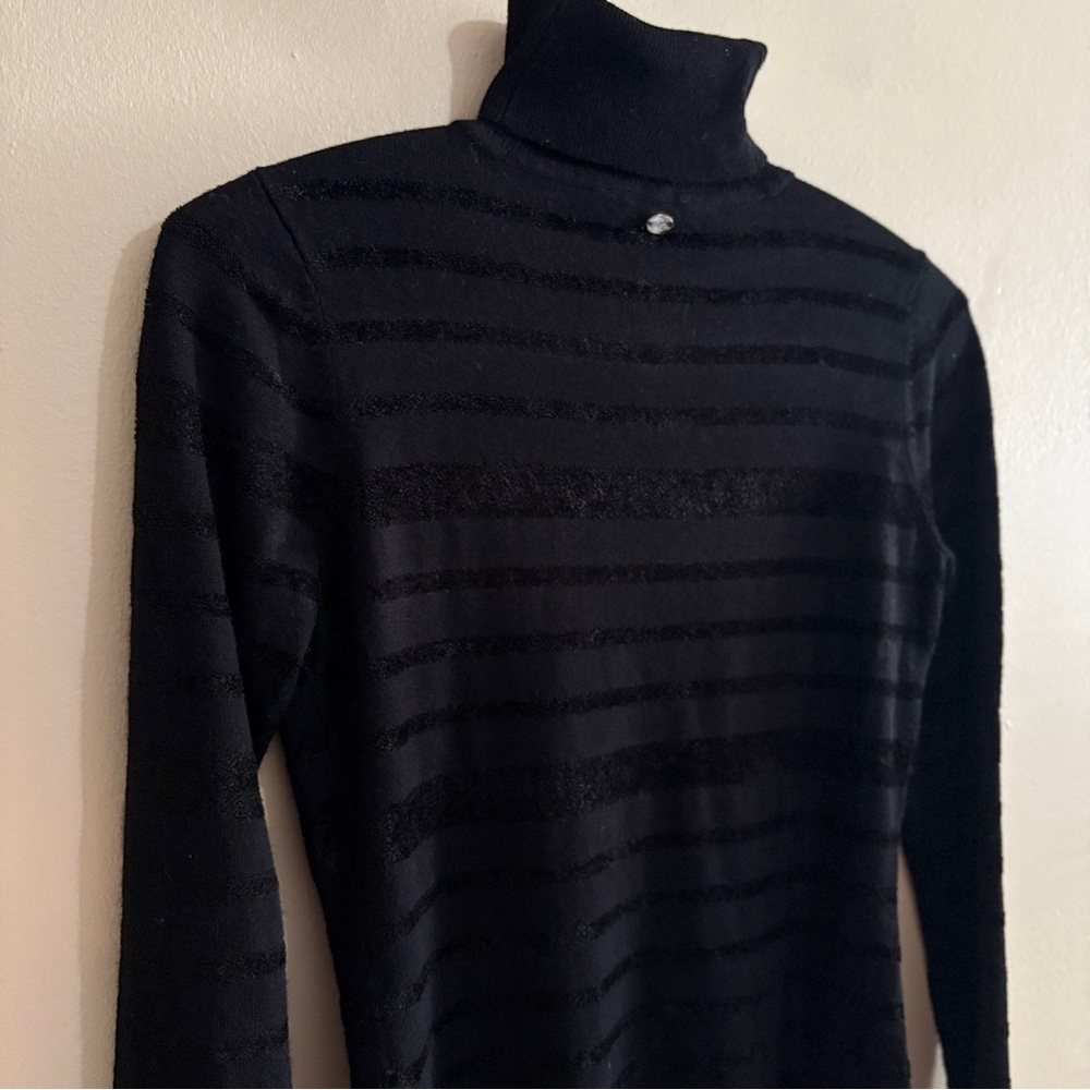 Guess Black Turtleneck Sweater with Velvet Textured Stripes - Small EUC - Picture 11 of 14